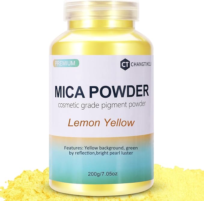 Mica Powder,7.05OZ（200g）,Lemon Yellow Mica Powder Pigment for Epoxy Resin，Lip Gloss，Car Paint，Dye，Soap Making，Nail Polish,Epoxy Resin,Candle Making,Bath Bombs