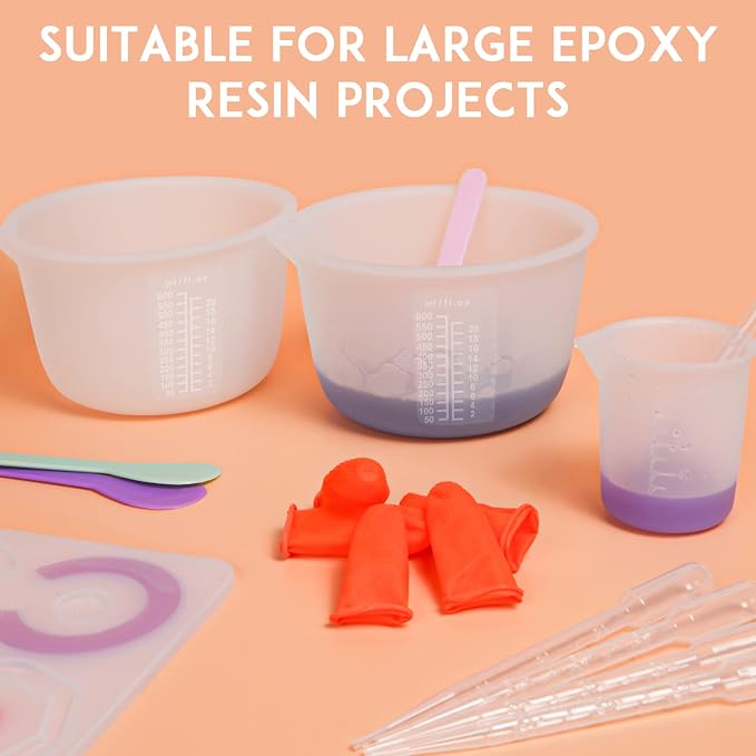 Silicone Resin Measuring Cups, 600ml with Stir Sticks