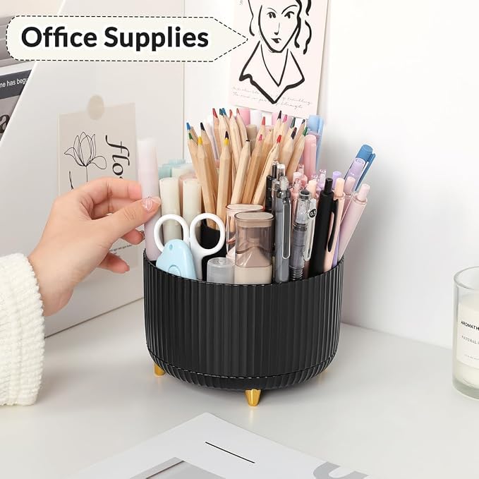 SKYDUE 360 Degree Rotating Desk Organizer, Pencil Pen Holder for Desk | Rotating Pen Organizer with 5 Slots, Office Supplies, Desk Organizer, Art Supply Pencil Cup for Office, School, Home