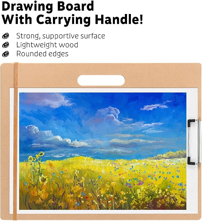 13"x17" Drawing Boards with Clip, Bands and Handle, Pack of 2 | Portable Lightweight Art Board For Sketching, Durable Watercolor Board For Artists Indoor Outdoor Use, Art Supply
