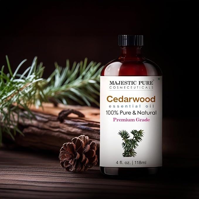 Majestic Pure Cedarwood Essential Oil for Diffuser - 4 Fl Oz | 100% Pure and Natural Essentials Oils for Aromatherapy, Massage, Steam inhalation, Soap and Candle Making, Cedarwood Oil