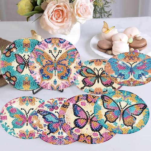 8 Pcs Diamond Art Coaster Kit for Adult with Holder, Diamond Coasters 4x4in