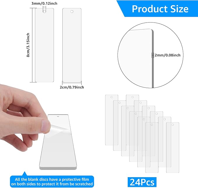 Ximalun 24Pcs Acrylic Keychain Blanks,Rectangle Discs Keychains Blanks with Holes Clear Acrylic Ornaments Bulk for DIY Key Chain Craft Projects Christmas Birthday Holiday Decorations