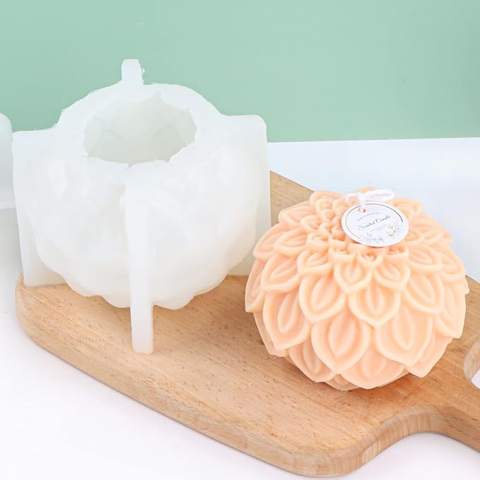 2PCS Lotus Sphere Candle Molds with Mold Punch Needle Large-Eye Wicking Needle for Candle Making Lotus Flower Ball Mold for Decoration Scented Candle DIY Clay Craft Soap Flower Specimen