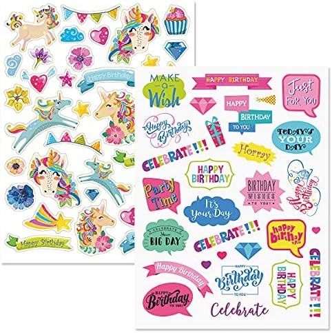 Current Birthday Sticker Variety Pack - 8 Sheets, 70 Assorted Stickers for Kids, Teachers, School, Scrapbooking, Journals, Monthly Planners, Calendars, Holiday Crafts & Greeting Cards
