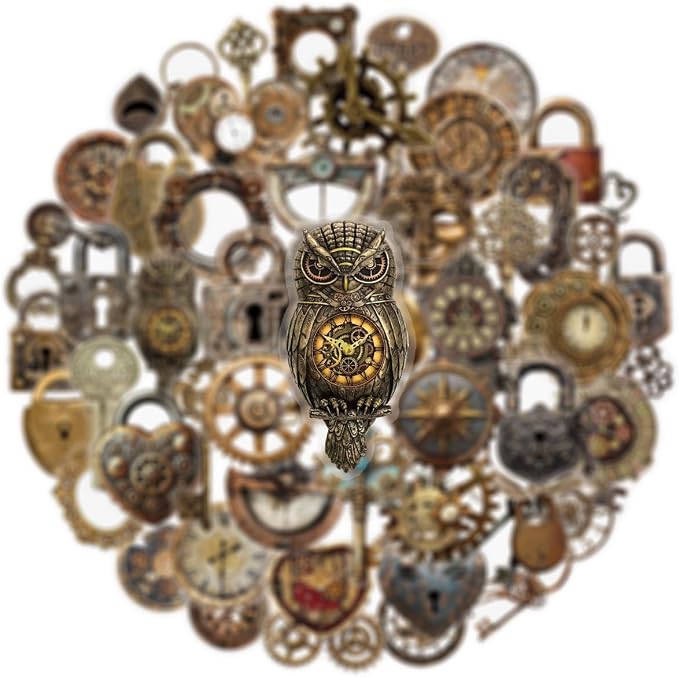 50PCS Vintage Steampunk Stickers, Waterproof PET Retro Old Gadgets Decals for Scrapbooking, Skateboard, Laptop, Phone Case, Luggage, Water Bottle - Aesthetic Decor for Teens, Adults, Boys, Girls