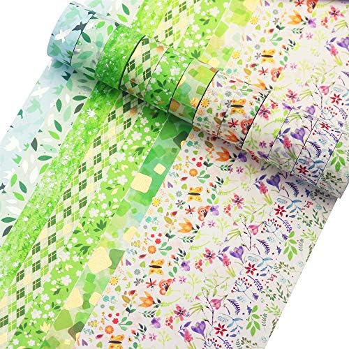 YUBBAEX Poetic Gold Washi Tape Set VSCO Floral Silver Foil Masking Tape Decorative for Arts, DIY Crafts, Journal Supplies, Planners, Scrapbook, Card/Gift Wrapping -15mm- (Willow 12 Rolls)