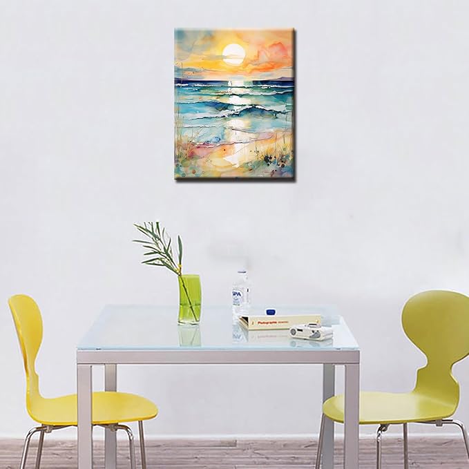 Sea Sunset Abstract Beach View Oil Painting Paint by Number Kits 16 x 20 inch Canvas Graffiti Beach Scenery DIY Painting for Kids Students Adults Beginner with Brushes Acrylic Pigment (DIY Frame)