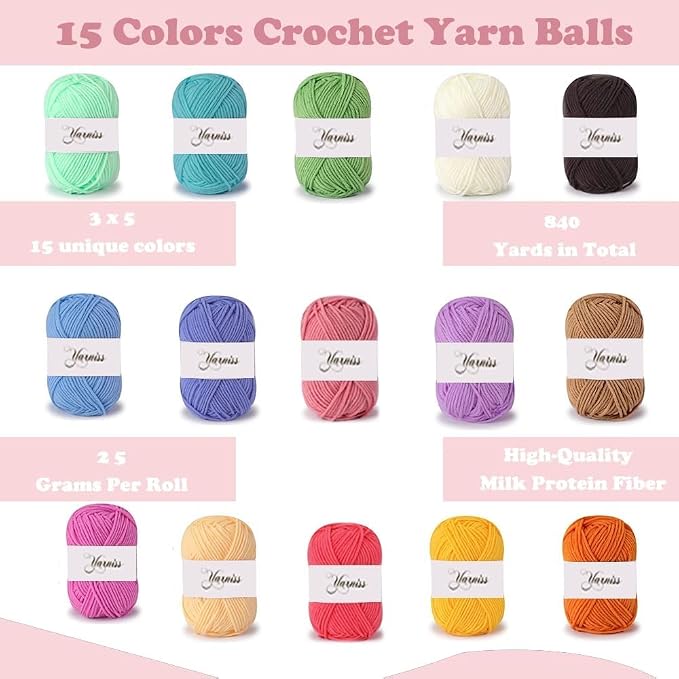 Yarniss Crochet Kit for Beginners,All in One Crochet Kit for Adult,Pink | Crochet Set with 1120 Yards Yarn & 12 Ergonomic Crochet Hooks, Learn to Crochet with Step by Step Video Tutorial