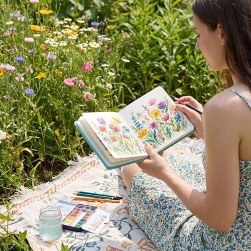 5.5in Watercolor Sketchbook Journal Square Watercolor Notebook Turquoise