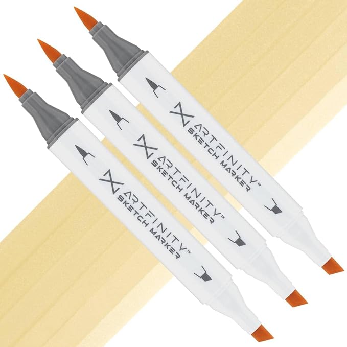 Artfinity Sketch Markers - Set of 3 - Yellowish Beige Y4-15, Vibrant, Professional, Dye-Based Alcohol Markers for Artists, Drawing, Travel, & More