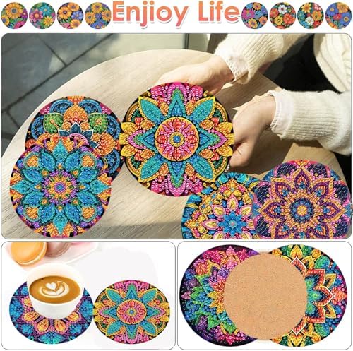 ijbnhd 8 Pcs Mandala Diamond Art Coasters Kits for Adults