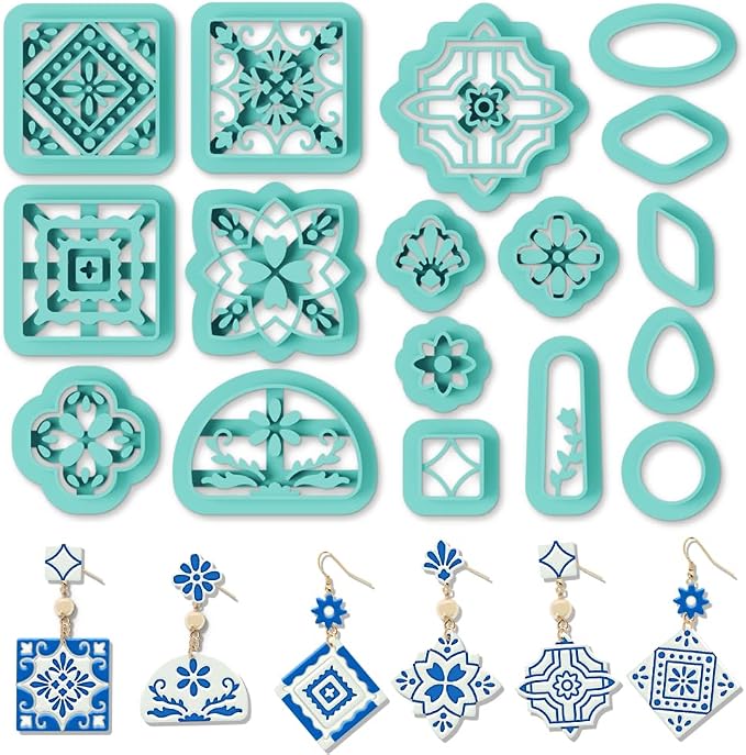 ORIGACH 17 Pcs Portuguese Peranakan Tiles Polymer Clay Cutters Set