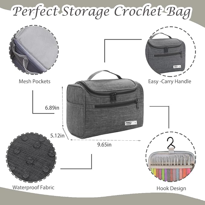 Yarniss Crochet Kit for Beginners,All Inclusive Crochet Set for Adults,Grey | 840 Yards Crochet Yarn and 12 Sizes (2.0-8.0mm) Ergonomic Hooks with Organizer Bag,Learn to Crochet with Step by Step Video T