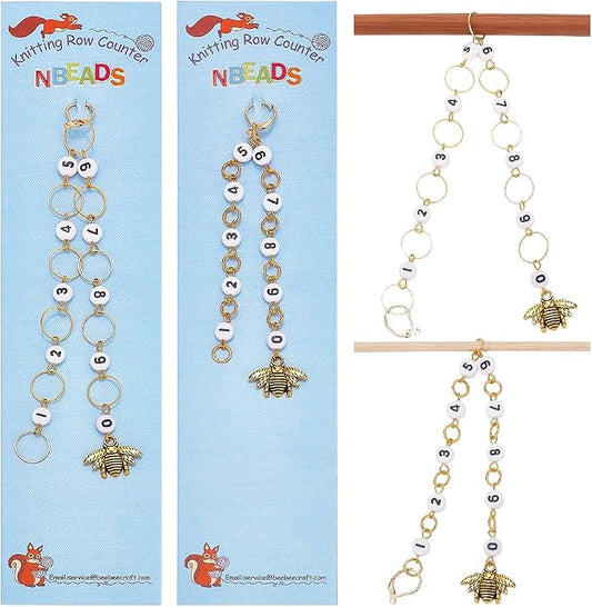 NBEADS 2 Pcs 2 Styles Bees Charm Knitting Row Counter Chains, 0~9 Number Stitch Markers Acrylic Beads Crochet Stitch Marker Charms for Knitting Weaving Sewing Quilting Handmade Jewelry