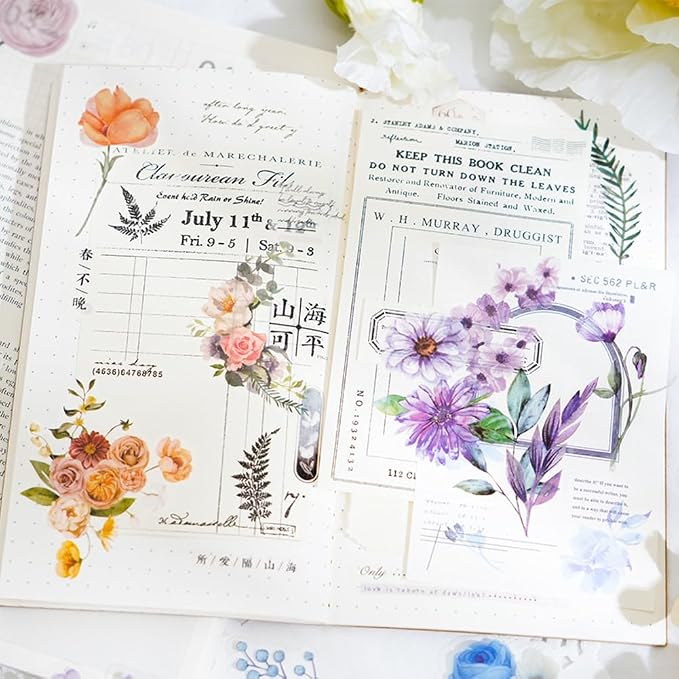 600 Pcs Natural Botanical Flower Stickers, Wildflower Stickers for Scrapbooking Junk Journal Notebook Diary Planner Letter Envelope Water Bottle Phone Case Craft Decoration (Set of 6)