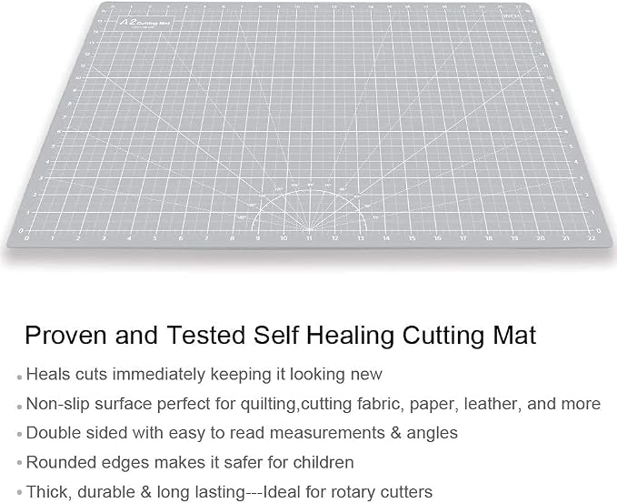 HEADLEY TOOLS 18" x 24" Thickened Self Healing Cutting Mat, A2 Rotary Cutting Sewing Mat for Crafts, Double Sided 5-Ply Table Cutting Board for Fabric Quilting Leather Arts Hobby Project, Grey/Black