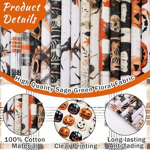 HunnmingRe 20 Pcs 10''x10'' Spooky Halloween Quilting Fabric Squares