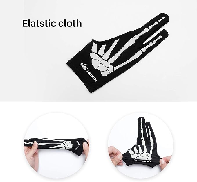 HUION Skeleton Artist Glove for Drawing Tablets, Left or Right Hand | Two-Finger Soft Lycra and Nylon Glove for Tablet Drawing, Monitor Painting and Paper Sketching, Reduces Friction