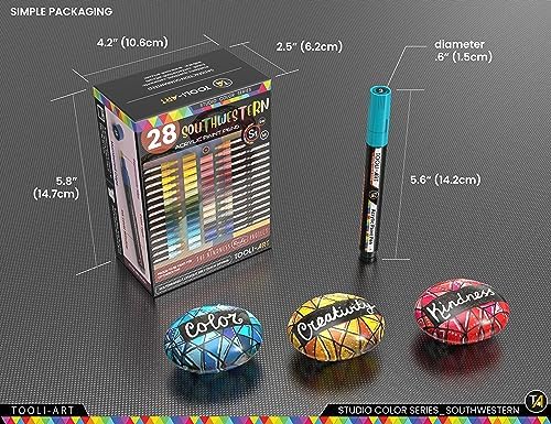 28 Southwestern Colors Acrylic Paint Pens Studio Color Series Markers Set 3mm Medium Tip, Rock Painting, Glass, Mugs, Wood, Metal, Canvas, DIY Projects, Detailing. Non Toxic, Waterbased, Quick Drying