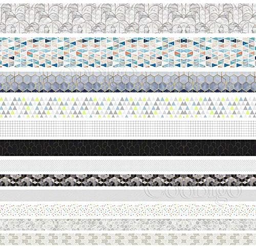 CooBigo Washi Tape Set, 12 Rolls 4 Size Decorative Masking Washi Tapes for Craft, Scrapbook, DIY, Planners, Gift Wrapping (Geometric Pattern)