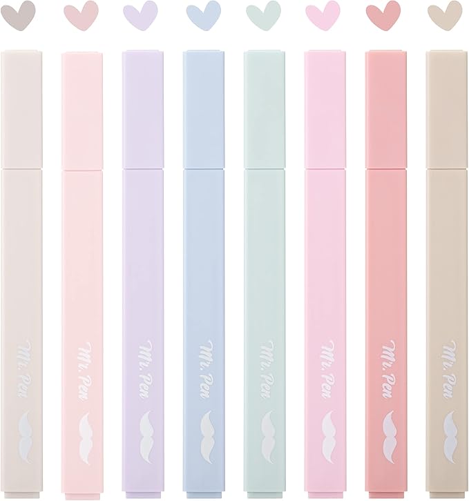 Mr. Pen- Aesthetic Highlighters No Bleed, 8 Pack, Muted Pastel Color | Chisel Tip, Cute Highlighters Assorted Colors for Journaling, Highlighting, Underlining, Fast Dry, Back to School Supplies