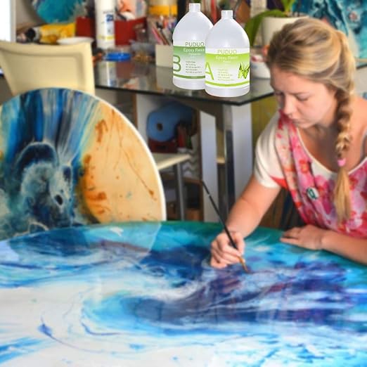 Puduo Epoxy Resin Crystal Clear Art 2 Gallon Kit | for Coating, Casting, Resin Art, Jewelry, Tabletop, Bar Top, Live Edge Tables, Fast Curing 2 Part Epoxy Casting Resin Kit