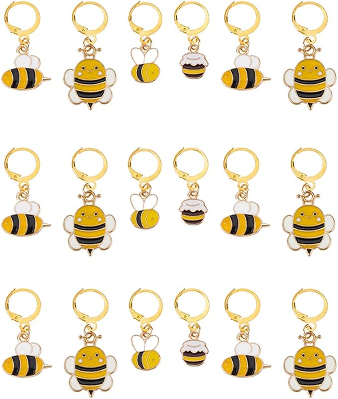 NBEADS 24 Pcs 4 Styles Bee Stitch Markers, Alloy Enamel Crochet Stitch Marker Charms Brass Clasp Locking Stitch Marker for Knitting Weaving Sewing Jewelry Making