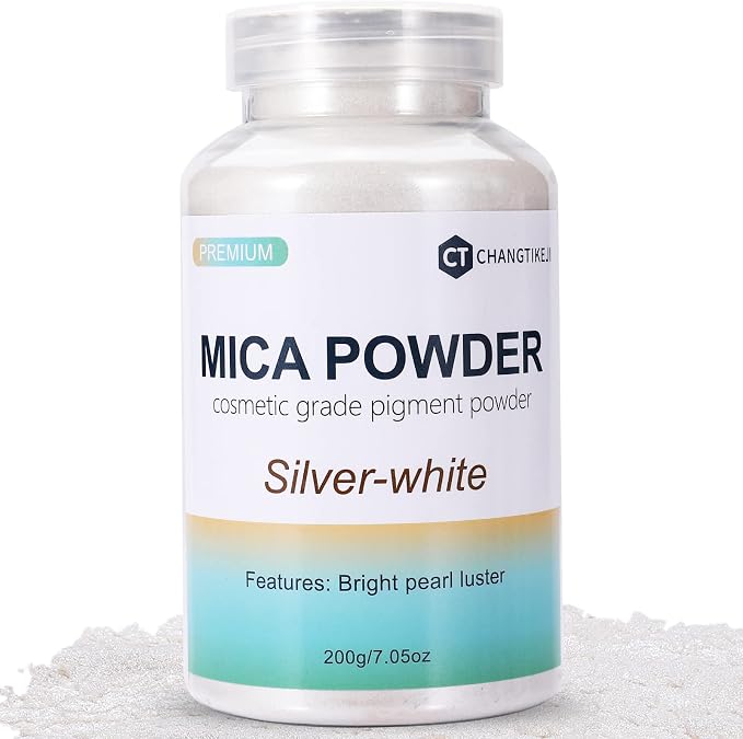Mica Powder,7.05OZ/200g,Silver White Mica Powder Pigment for Epoxy Resin，Lip Gloss，Paint，Dye，Soap Making，Nail Polish,Candle Making,Bath Bombs