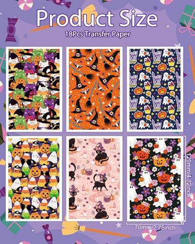 Puocaon Halloween Clay Transfer Paper - 18 Pcs Pumpkin Ghost Black Cat Wizard Art Design Transfer Sheets for Polymer Clay Halloween Themed Earrings Design Jewelry Making