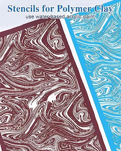 Puocaon Clay Silk Screen Stencil - 10 Pcs Marble Pattern Reusable for Polymer Clay Jewelry Making, Terrazzo Fluid Trendy Tools, Earrings