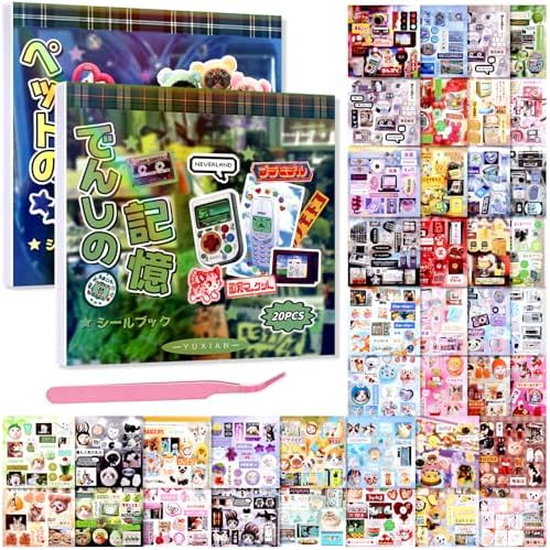 40 Sheets Japanese Sticker Book 2pcs Vintage Animal Technology Scrapbook Journal Stickers Cute Korean Stickers for Journaling Scrapbooking Planner Kawaii Sticker for Kid Adult DIY Cartoon Cosmtic Book