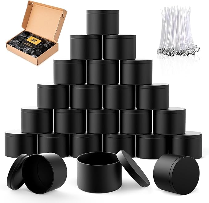 MGLIFEUL 8oz Candle Tins Jars Cans with Lids and Wax Wick for Making Candle | Black Empty Candle Containers for Small Business & Beginners Commercial candle-making DIY Candle Supplies (Black,8oz,12pcs)
