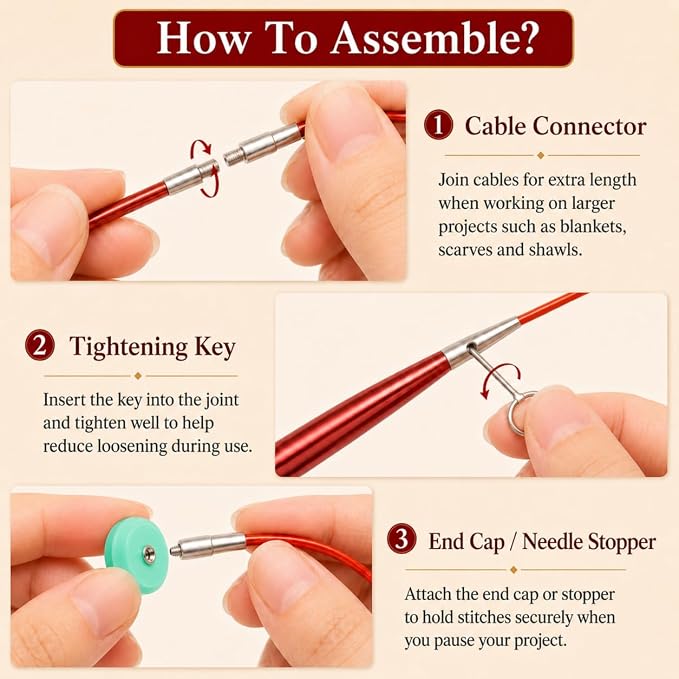 Aeelike 13 Pair Interchangeable Circular Knitting Needles Set 3-10 mm, Red | Aluminum Interchangeable Knitting Needles with 4 Cables, Smooth Complete Needles Set for Socks Blankets Sweaters, Ideal Gift