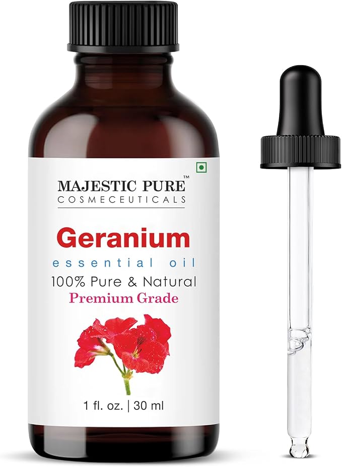 Majestic Pure Geranium Essential Oil for Diffuser - 1 Fl Oz | 100% Pure and Natural Essential Oils for Aromatherapy, Soap & Candle Making, Massage, Fragrance, DIY Beauty, Geranium Oil