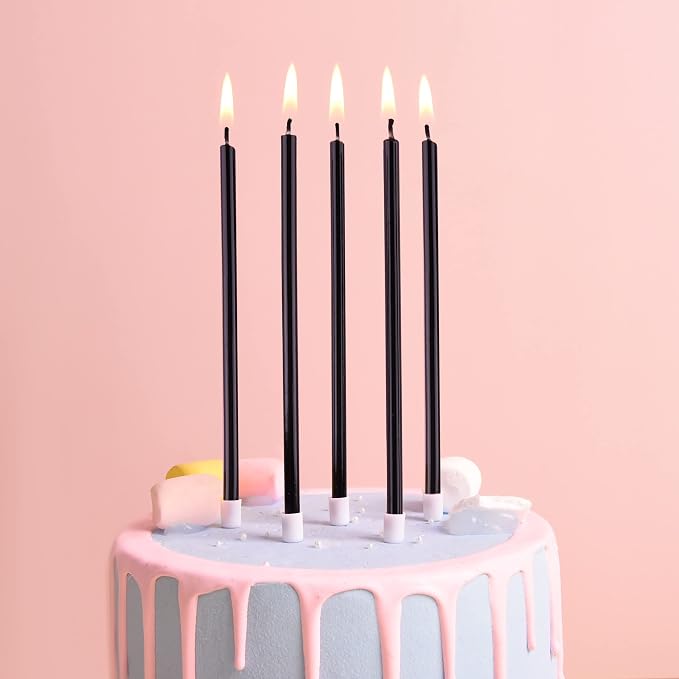 PHD CAKE Black Long Thin Birthday Candles, Cake Candles, Birthday Parties, Wedding Decorations, Party Candles
