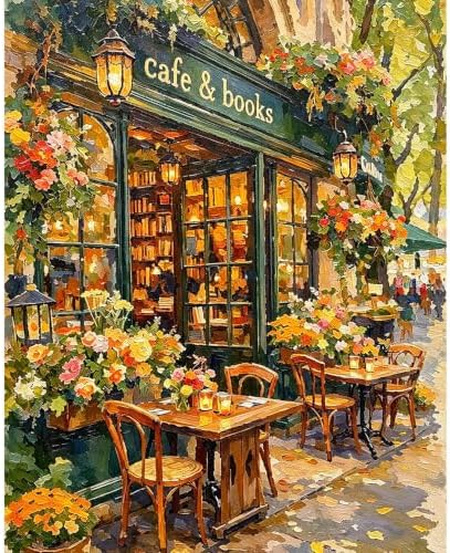 Bookstore Paint by Numbers Kit for Adults, DIY Painting Canvas 16x20inch