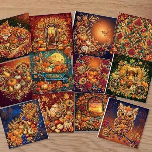 POETRYDRAW DIY Diamond Art Painting Greeting Card Kit, Creative Craft Set for Card Making，Autumn Harvest