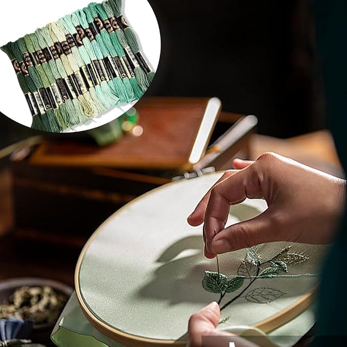 18 Skeins 6 Strands Green Embroidery Floss Thread for Crafts