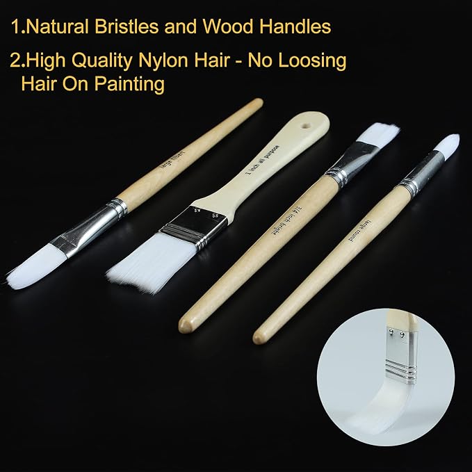 Paint Brushes Set of 24 Pieces with Canvas Brush Case | Wooden Handles, 24 Different Types of Brushes, Nylon Hair, Professional, Oil, Acrylic and Watercolor Painting