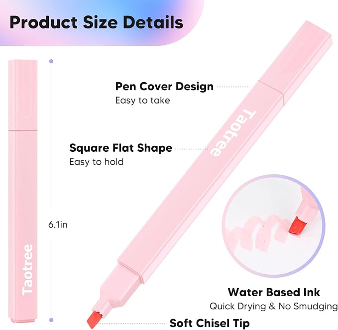 Taotree 12Pcs Aesthetic Cute Highlighters Assorted Colors, Back to School