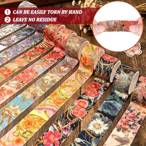 Flowers Washi Tape, 10 Rolls Aesthetic Decorative Foil Masking Tape Set with Gift Box, Decorative Tape for Bullet Journal, DIY Craft, Scrapbook Supplies