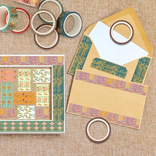 Washi Tape Set 20 Rolls Gold Foil Floral Decorative Tape Vintage Aesthetic Masking Tape for Arts Scrapbooking, Bullet Journaling, DIY Crafts, Planners, Gift Wrapping