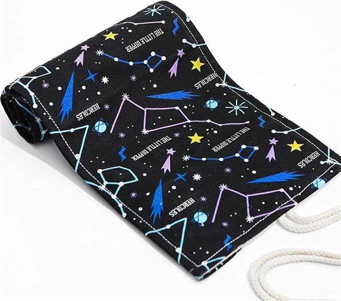 DIYOMR 12/24/36/72 Slots Pencil Wrap Pencil Rolls, Artist Colored Pencil Roll Up Bag Short Brush Pouch Case Pencils Organizer for Drawing Coloring and Sketching, No Pencils (Constellation, 12slots)