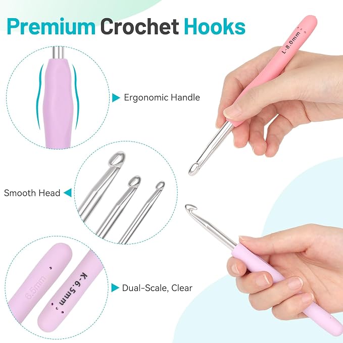 Coopay Crochet Hooks Set with Case, 12 Size Crochet Needles for Crocheting | Smooth & Ergonomic Extra Long Croche Hook for Beginner Adult Arthritic Hands,2mm(B)-8mm(L),Great DIY Craft Christmas Gift
