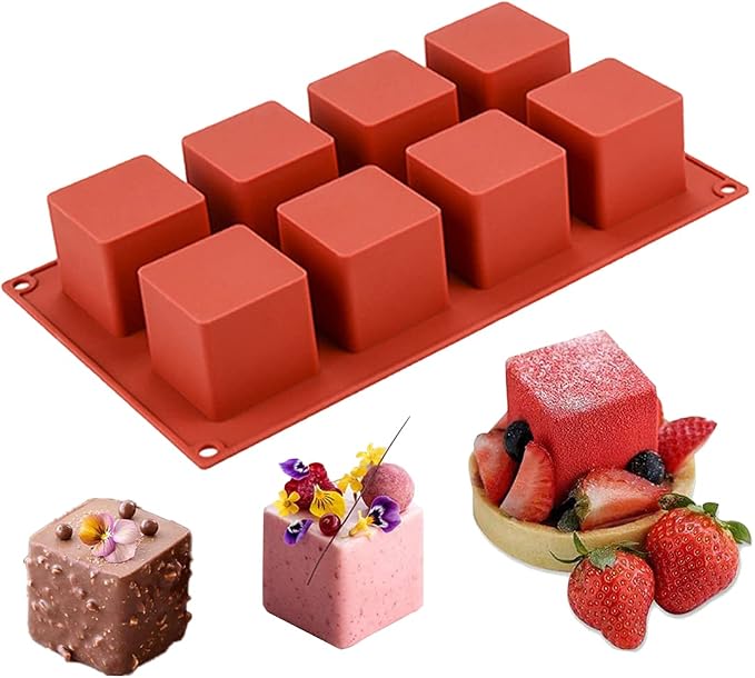 JOERSH Cube Cake Silicone Mold, 2" x 2" x 2", 8-Cavity