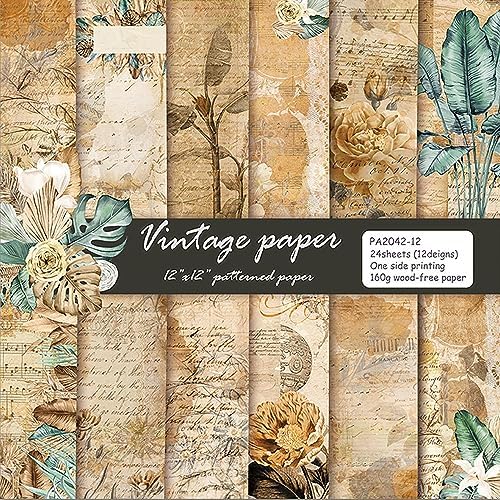 YASMEN Vintage Scrapbook Paper Pad, 12x12 Single-Sided Cardstock Paper Pads for Card Making, Journals, Planner, DIY Envelopes, Greeting Cards,Gift Card, Decorative Art Craft -24 Sheets