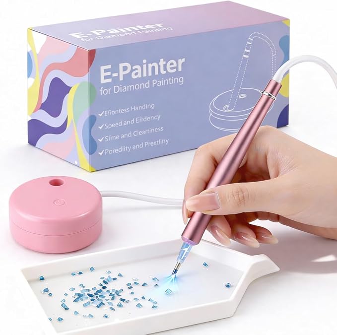 Electric Diamond Painting Pen Vacuum Drill Tool Kit,Diamond Art Pens No Wax Needed with Accessories,E-Painter Vacuum Pen for Diamond Painting Storage Tray,Diamond Art Pen Tools Kit for Adults(Pink)