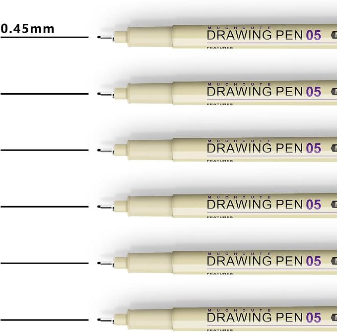 Muchcute 05 Fine Point Writing Pens: 6 Black 0.45mm Smooth No Bleed Bible | Ultra Thin Annotation Pen Journaling Bible Study Supplies, Waterproof 05 Micro Line Tip Fineliner Gel Felt Ink Markers Stuff