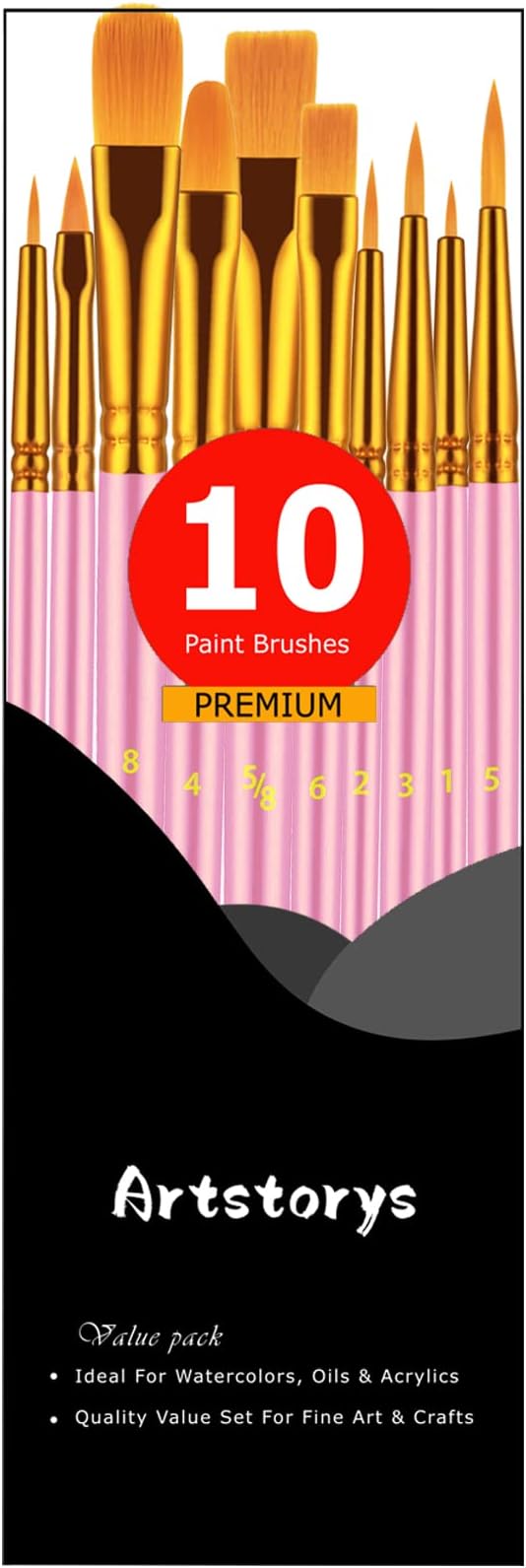 Artstorys 10Pcs Paint Brush Set, Small Round Detail Tips, Pink | Made with nylon hair & wooden handles. Ideal for acrylic, oil & watercolor, canvas, rock & face painting, adult art supplies